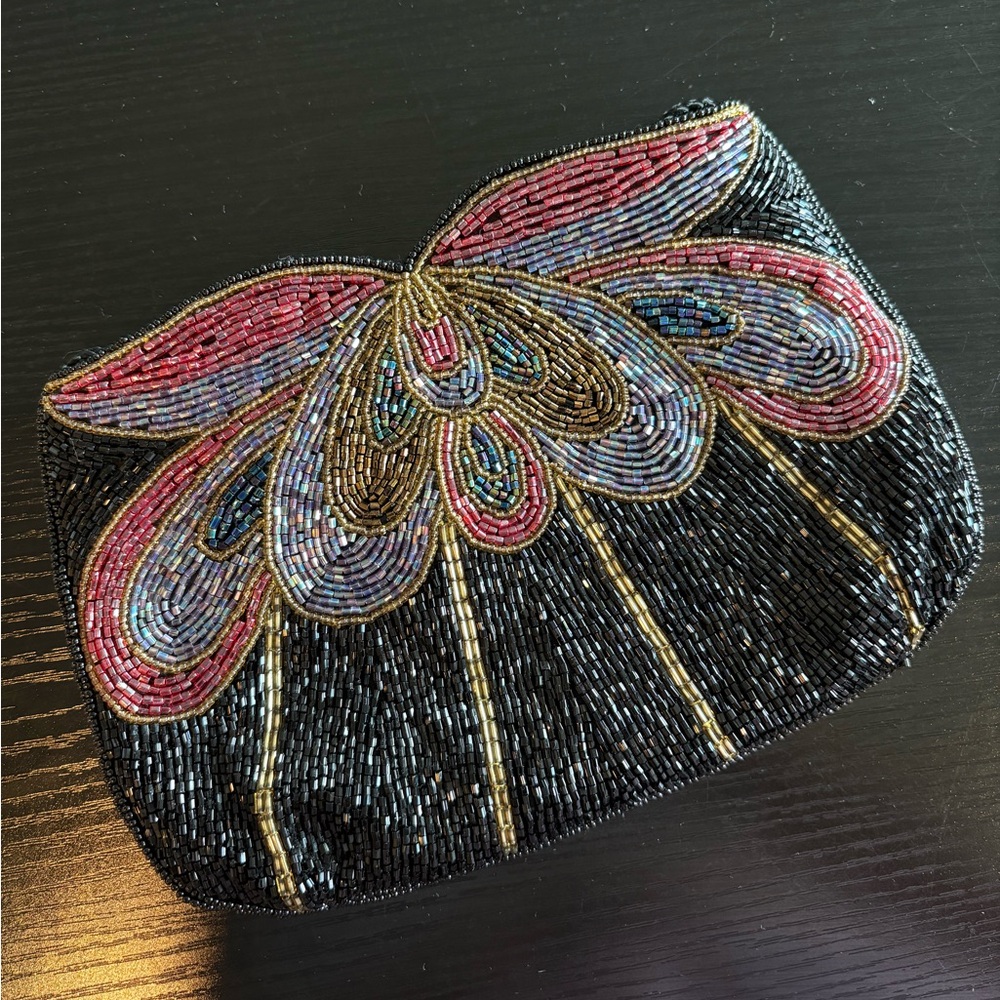 Elegant Beaded Clutch in Black and Multicolor